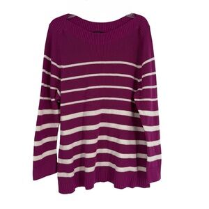 Talbots Size 2X Striped Boat Neck Sweater Pullover Berry White Mid-weight cotton